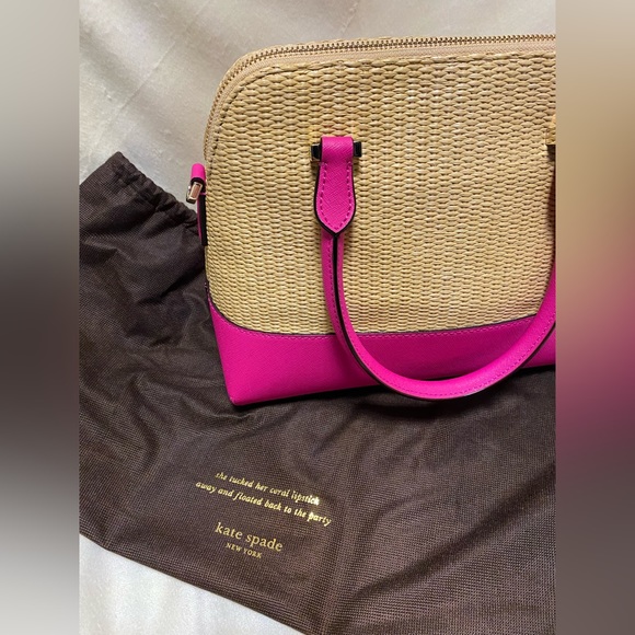 Kate Spade Satchel - Cameron Street Maisie w/crossbody strap. Raffia & Hot Pink - Picture 2 of 10
